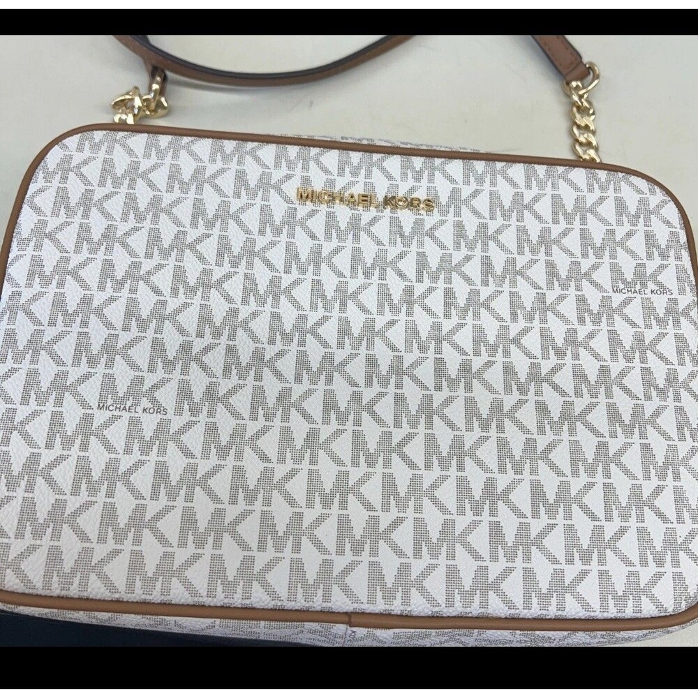 Michael Kors Ladies Vanilla Signature-coated Jet Set Large East West Crossbody